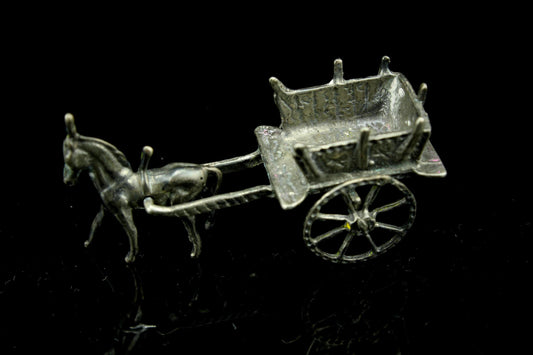 Vintage Miniatuur Zilveren Paard en Kar | Hollands Miniatuurzilver | Ezel met Boerenwagen | Zilveren Miniatuur | Collectors Item |