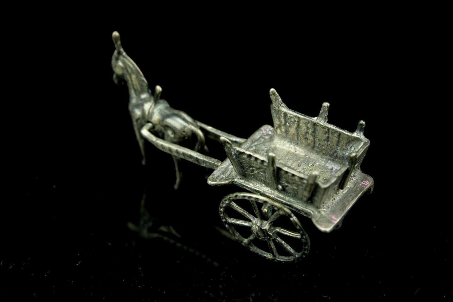 Vintage Miniatur Silber Pferd und Karre | Holländisches Miniatursilber | Esel mit Bauernwagen | Silberminiatur | Sammlerstück |