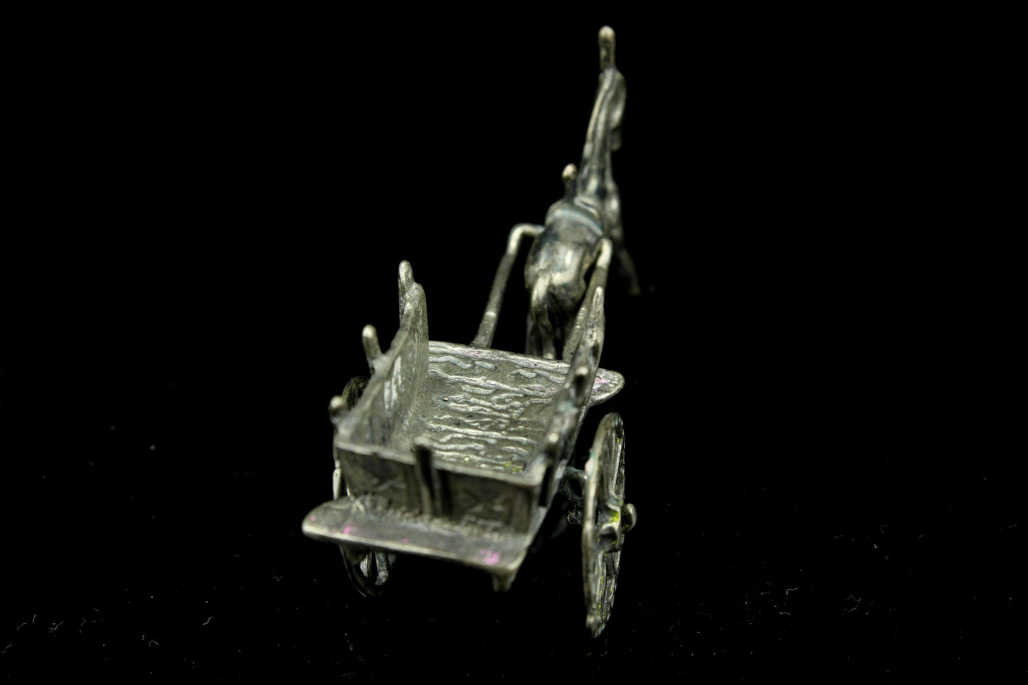 Vintage Miniatur Silber Pferd und Karre | Holländisches Miniatursilber | Esel mit Bauernwagen | Silberminiatur | Sammlerstück |