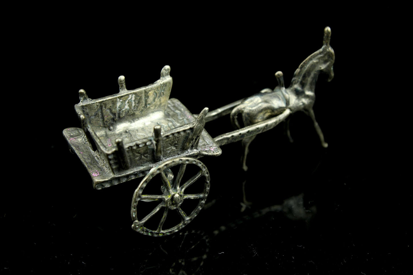 Vintage Miniatur Silber Pferd und Karre | Holländisches Miniatursilber | Esel mit Bauernwagen | Silberminiatur | Sammlerstück |