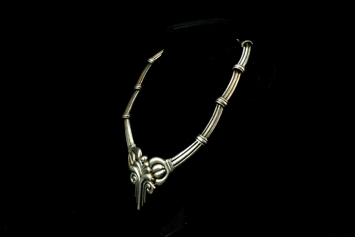 Vintage-Silberschmuck, 925er Statement-Halskette mit skulpturalem Medaillon – 71 g / 20 cm