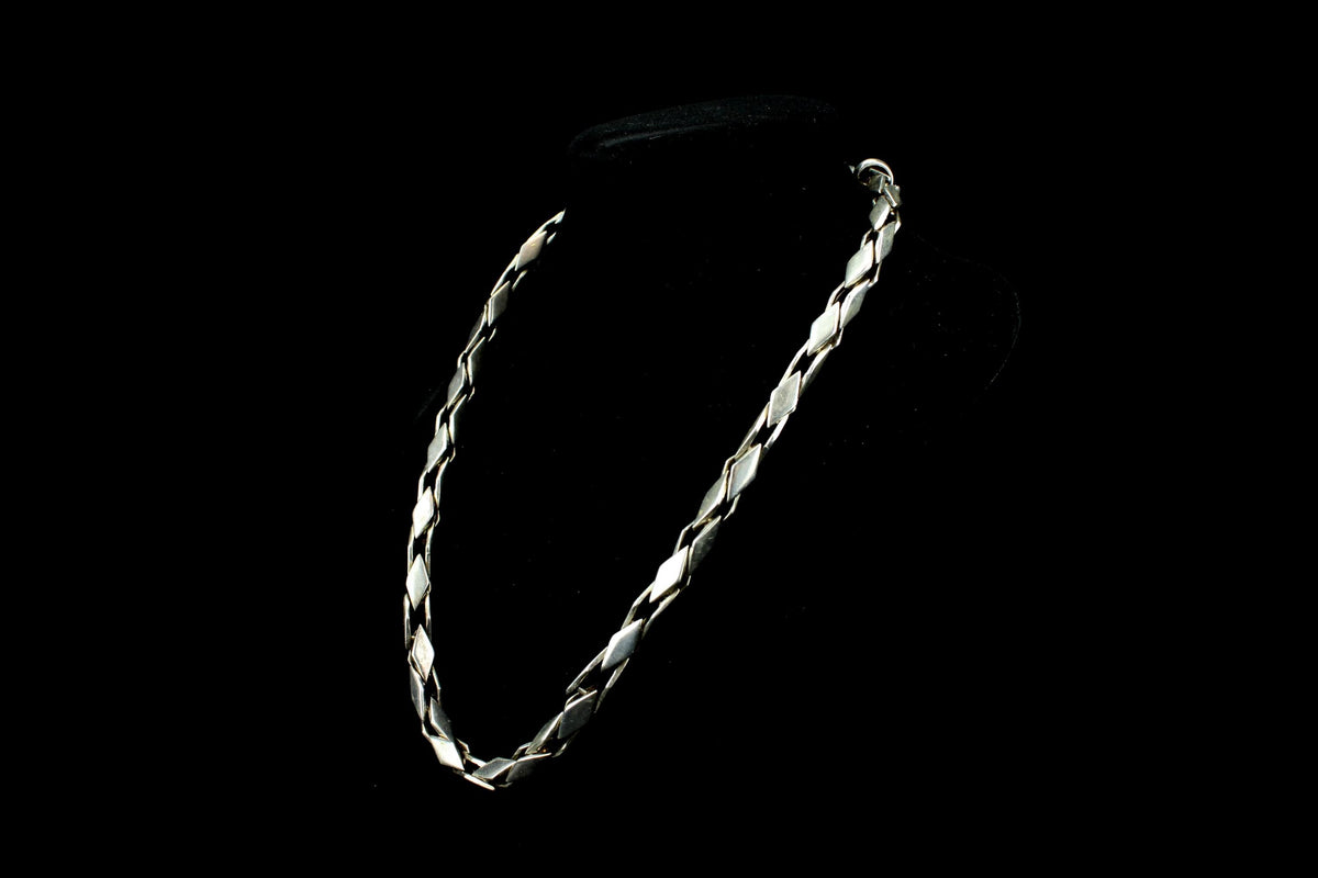 Vintage zilveren 925 halsketting - zilver met ruit-schakels / schakelontwerp - klassiek zilveren sieraad - 62 gr / 42 cm