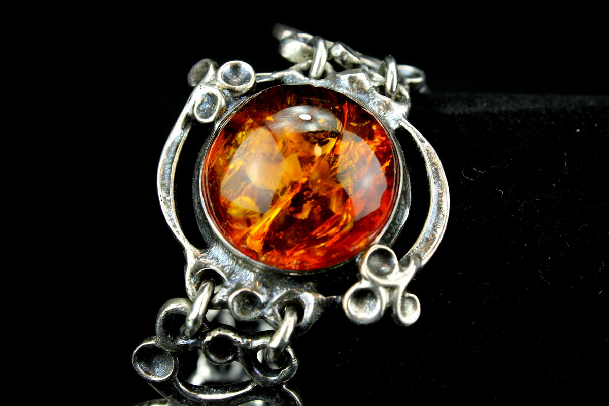 Vintage zilveren 835 armband met grote amber barnsteen - 49 gr / 16 cm