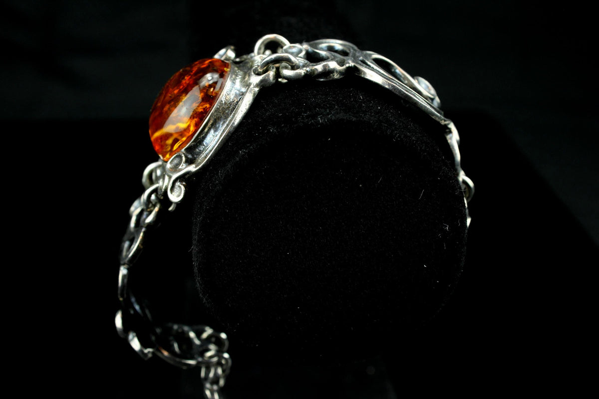 Vintage zilveren 835 armband met grote amber barnsteen - 49 gr / 16 cm