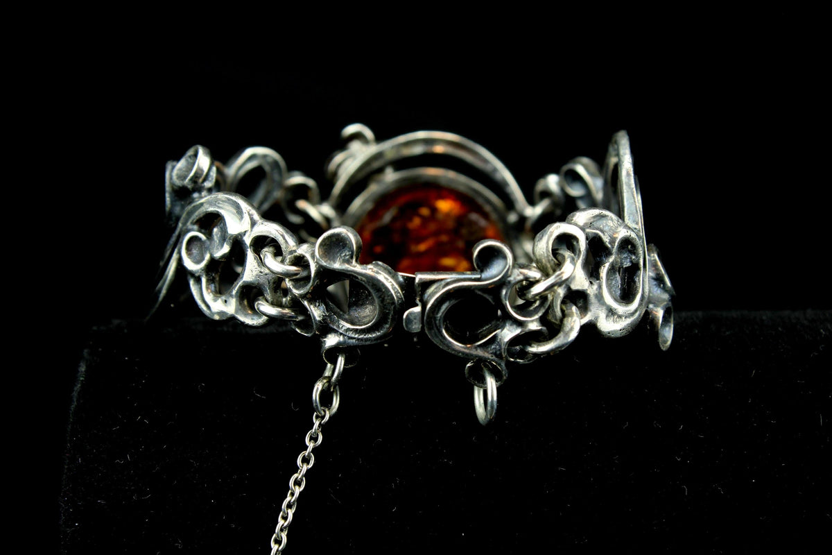 Vintage zilveren 835 armband met grote amber barnsteen - 49 gr / 16 cm