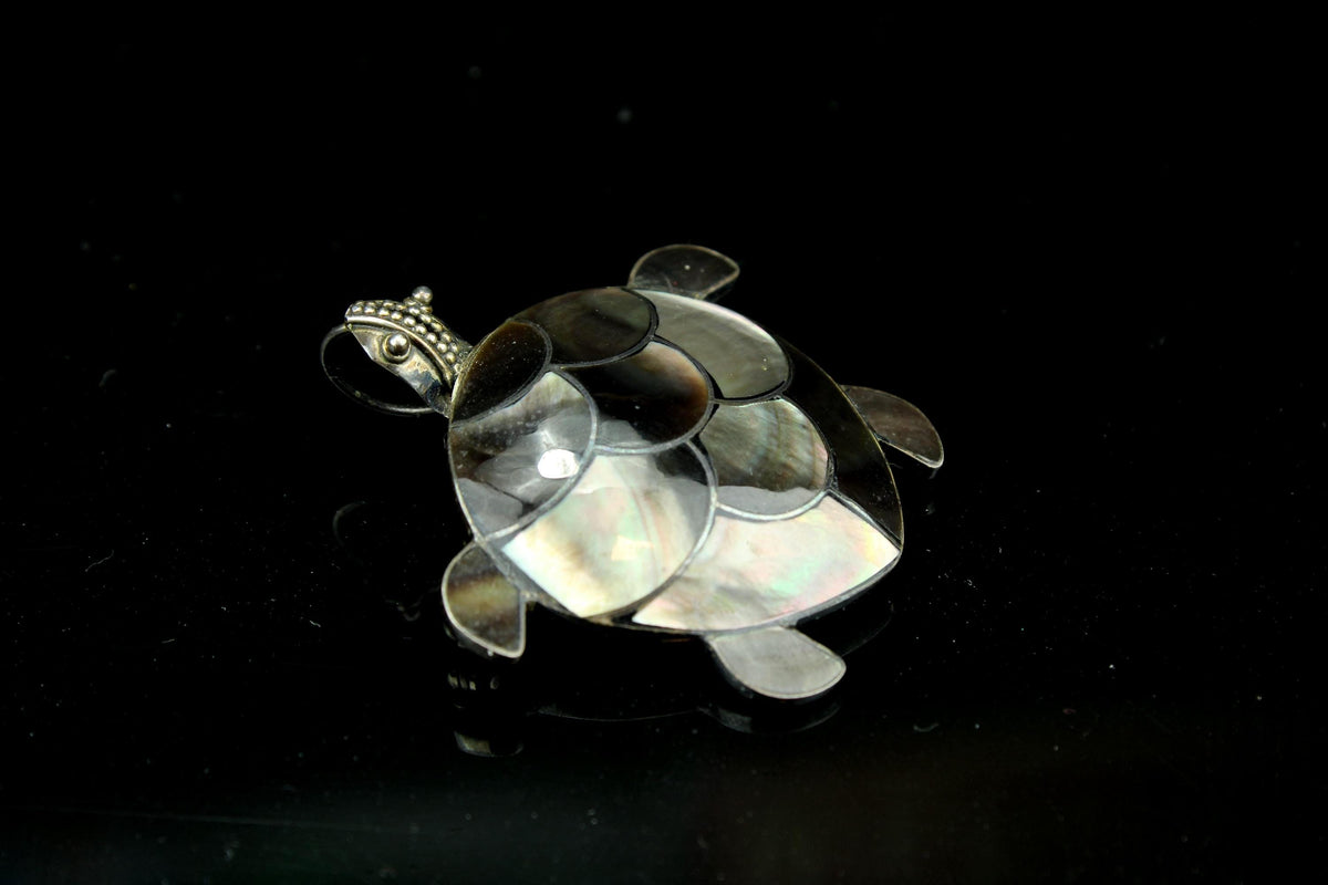 Vintage zilveren 925 schildpad broche - sterling silver broche met parelmoer inleg - 6 gram