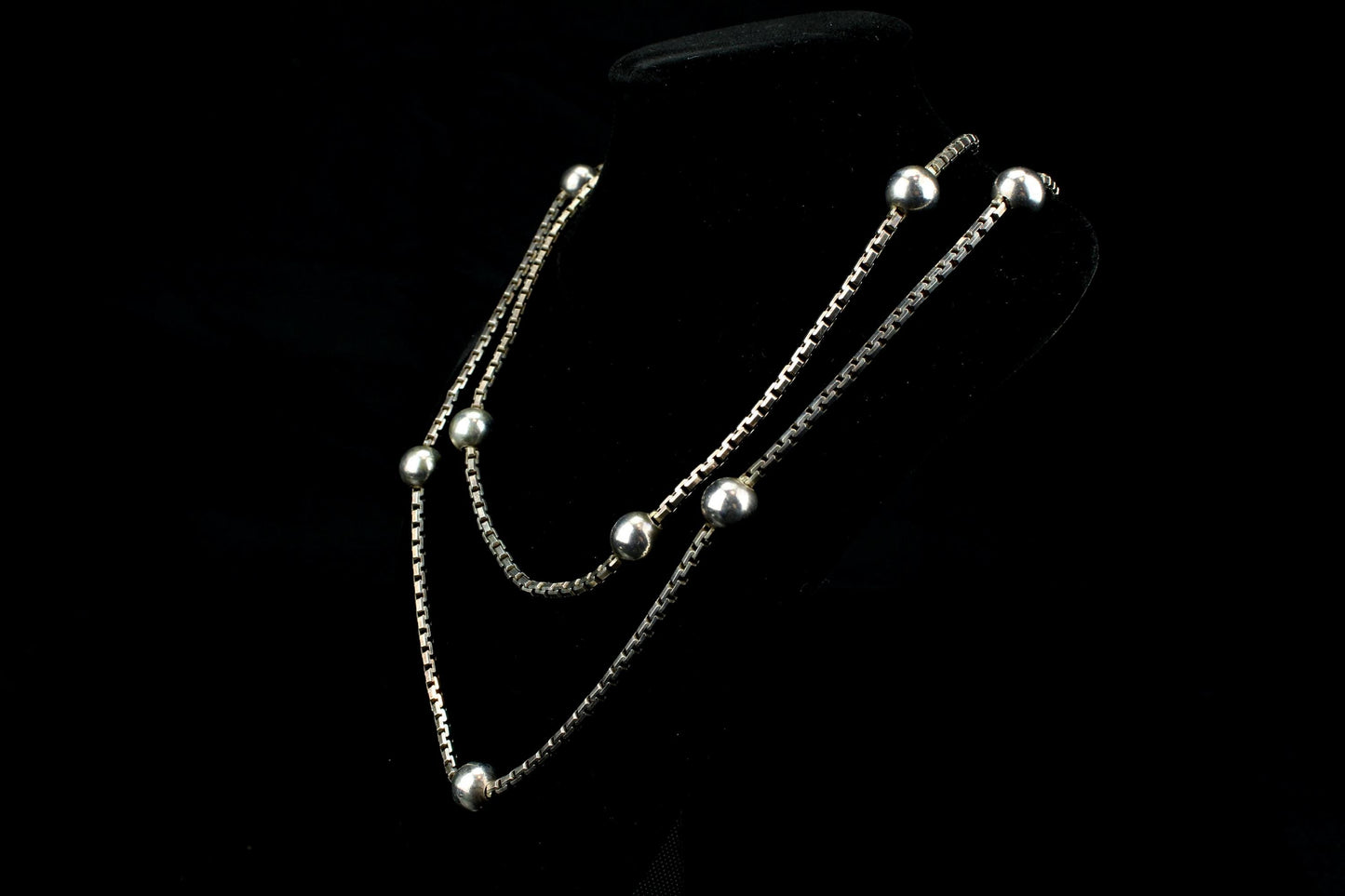 Vintage lange 835er Silberkette mit Silberkugeln – mehrreihig tragbar – 57 g / 89 cm