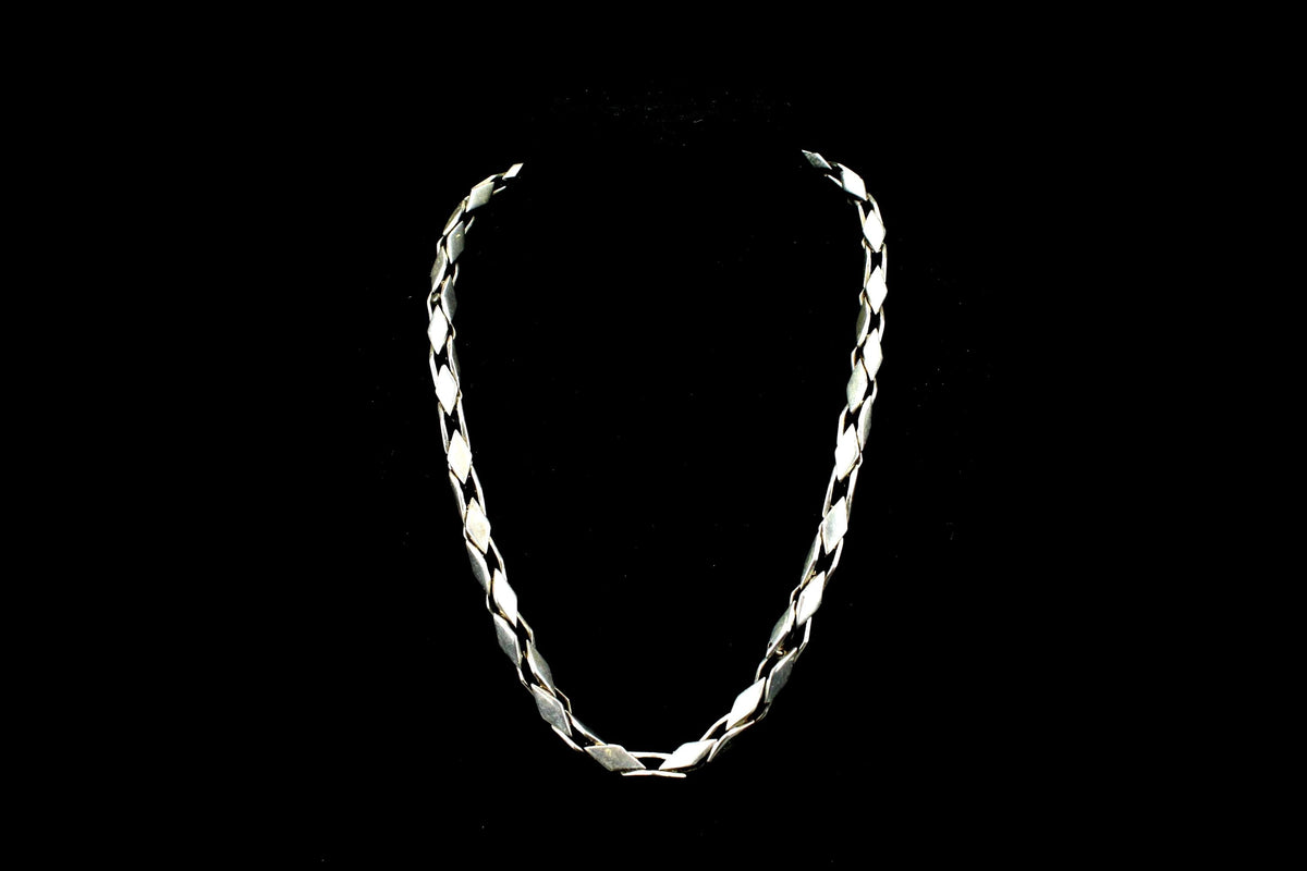 Vintage zilveren 925 halsketting - zilver met ruit-schakels / schakelontwerp - klassiek zilveren sieraad - 62 gr / 42 cm