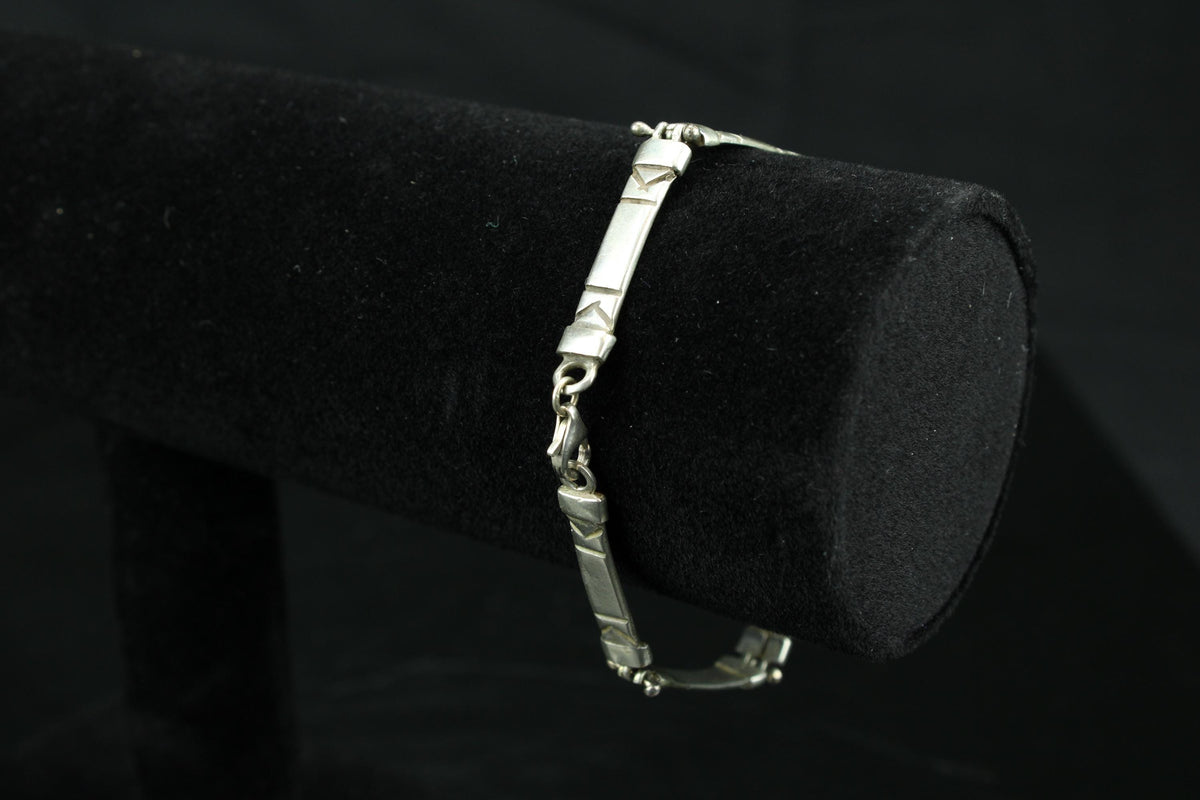 Vintage zilveren 925 armband - Sterling Silver schakelarmband met geometrisch ruit-reliëf - 20 cm / 14 gr.
