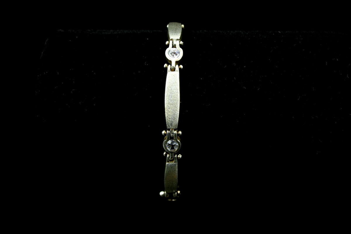 Vintage 930er Silberarmband - Sterling Silber Gliederarmband mit Zirkonia - matte Stab-Glieder - 12 gr. / 18,5 cm