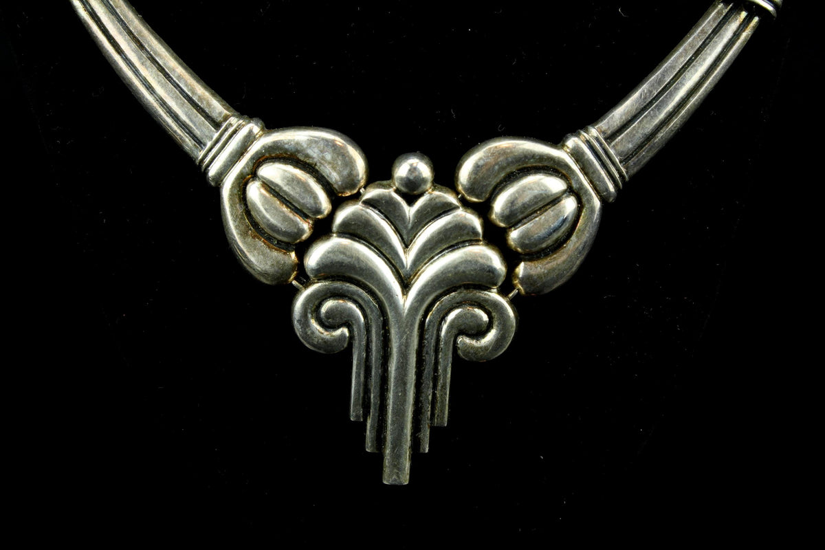 Vintage-Silberschmuck, 925er Statement-Halskette mit skulpturalem Medaillon – 71 g / 20 cm