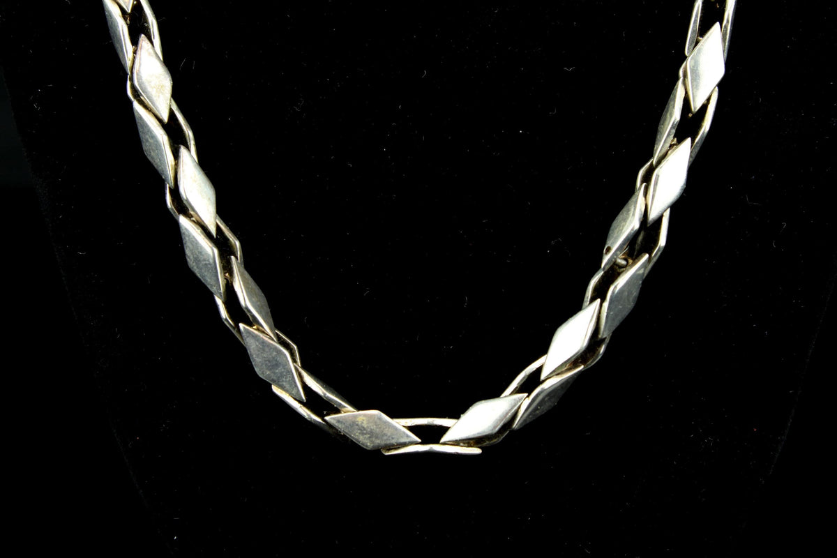 Vintage zilveren 925 halsketting - zilver met ruit-schakels / schakelontwerp - klassiek zilveren sieraad - 62 gr / 42 cm