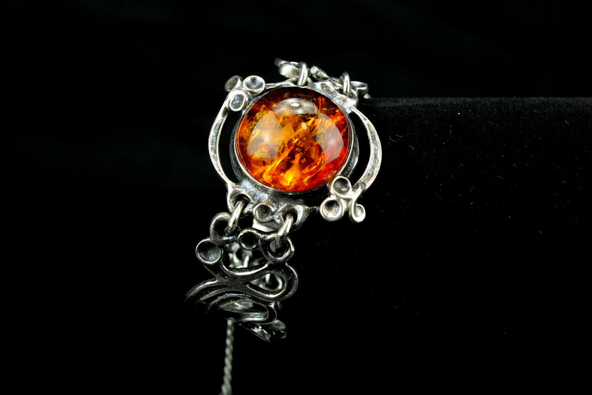 Vintage zilveren 835 armband met grote amber barnsteen - 49 gr / 16 cm