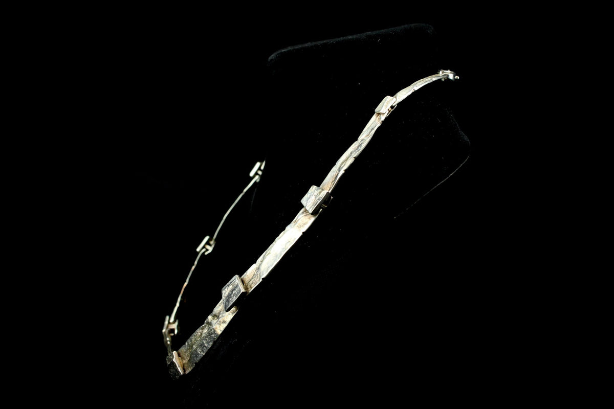 Vintage 925er Silberkette mit gehämmerter Textur – skulpturaler Schmuck – 34 g / 16,5 cm