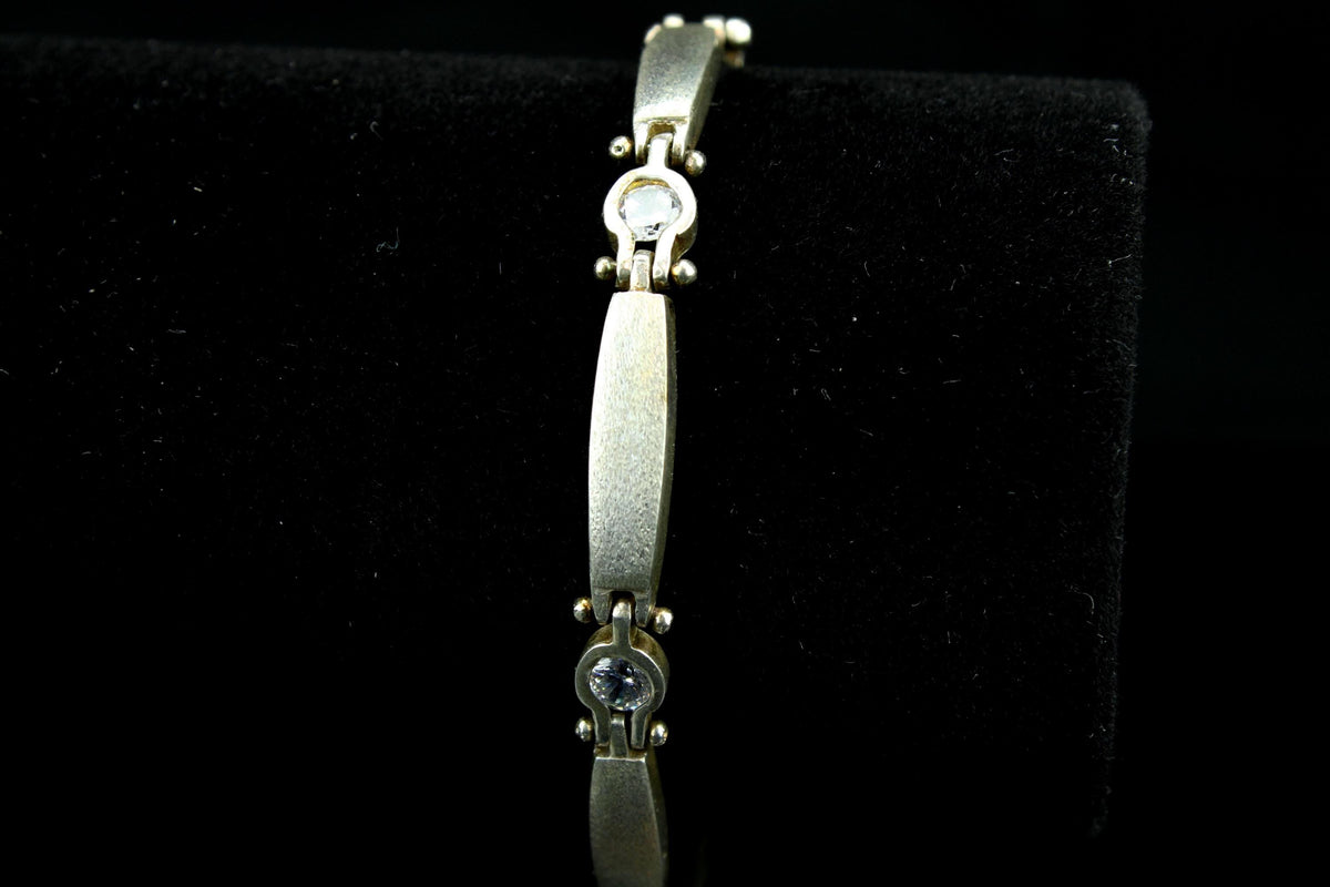 Vintage 930er Silberarmband - Sterling Silber Gliederarmband mit Zirkonia - matte Stab-Glieder - 12 gr. / 18,5 cm