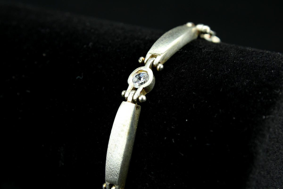Vintage 930er Silberarmband - Sterling Silber Gliederarmband mit Zirkonia - matte Stab-Glieder - 12 gr. / 18,5 cm