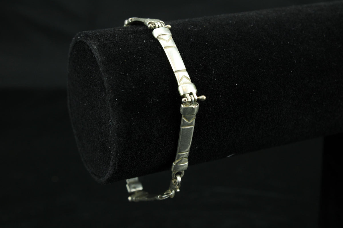 Vintage zilveren 925 armband - Sterling Silver schakelarmband met geometrisch ruit-reliëf - 20 cm / 14 gr.
