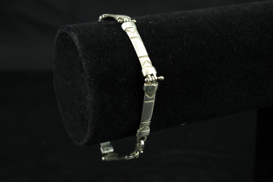 Vintage zilveren 925 armband - Sterling Silver schakelarmband met geometrisch ruit-reliëf - 20 cm / 14 gr.