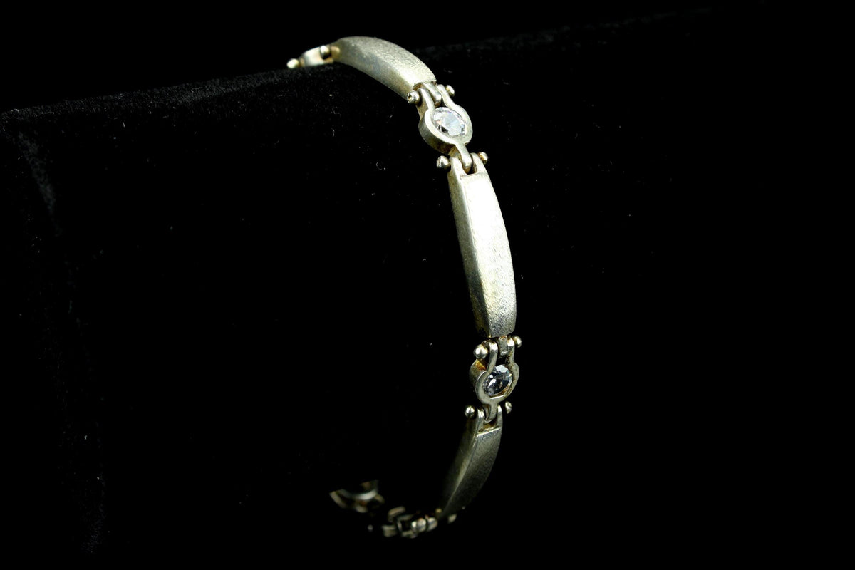 Vintage 930er Silberarmband - Sterling Silber Gliederarmband mit Zirkonia - matte Stab-Glieder - 12 gr. / 18,5 cm