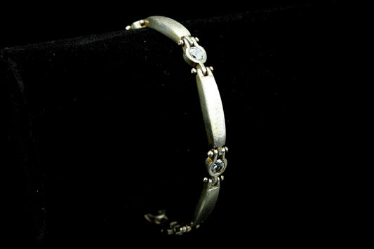 Vintage zilveren 930 armband - sterling silver schakelarmband met zirkonia's - matte staaf-schakels - 12 gr. / 18,5 cm