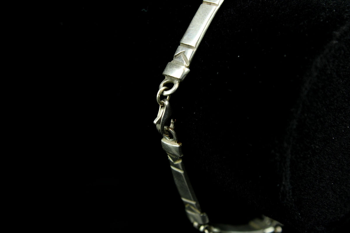 Vintage zilveren 925 armband - Sterling Silver schakelarmband met geometrisch ruit-reliëf - 20 cm / 14 gr.
