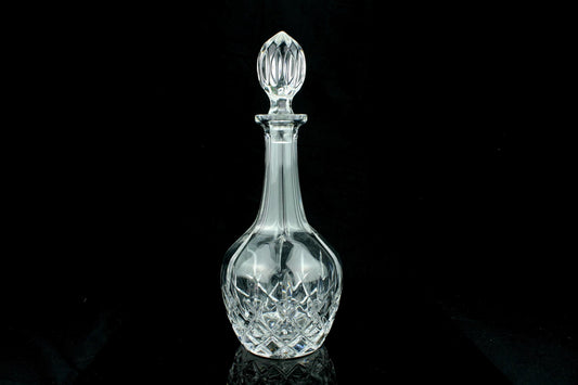 Vintage kristallen Engelse bolkaraf met stop - geslepen kristal - ruitpatroon - decanteerkaraf / wijnkaraf - 31,5 cm.