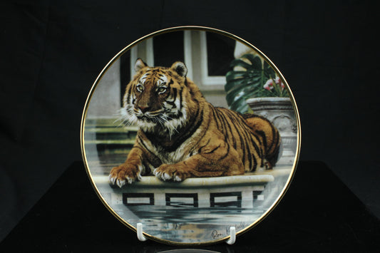 Franklin Mint verzamelbord Bengaalse tijger - reflective tiger Ron Kimball - limited edition fine porselein - vintage sierbord - 20 cm