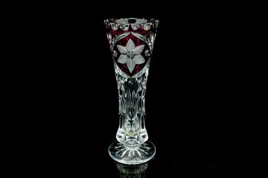 Vintage amethist geslepen kristallen solifleur - gegraveerde bloem - paars overlay - kelkvaas - 15,5 cm