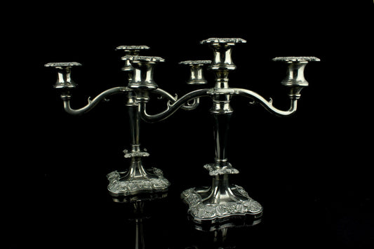 Vintage verzilverd driearmig kandelaar paar - Silver plated made in England - set van 2 - druivenranken - ca. 1900 - Belle Époque - 24,5 cm