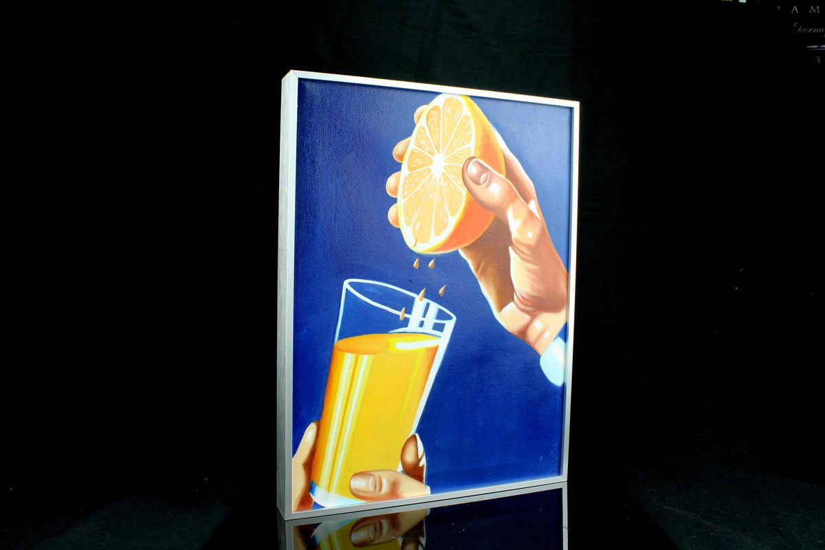 Origineel handgeschilderd schilderij - vers geperst sinaasappelsap - hyperrealistisch Pop Art - ingelijst canvas, aluminium lijst - 30×40cm