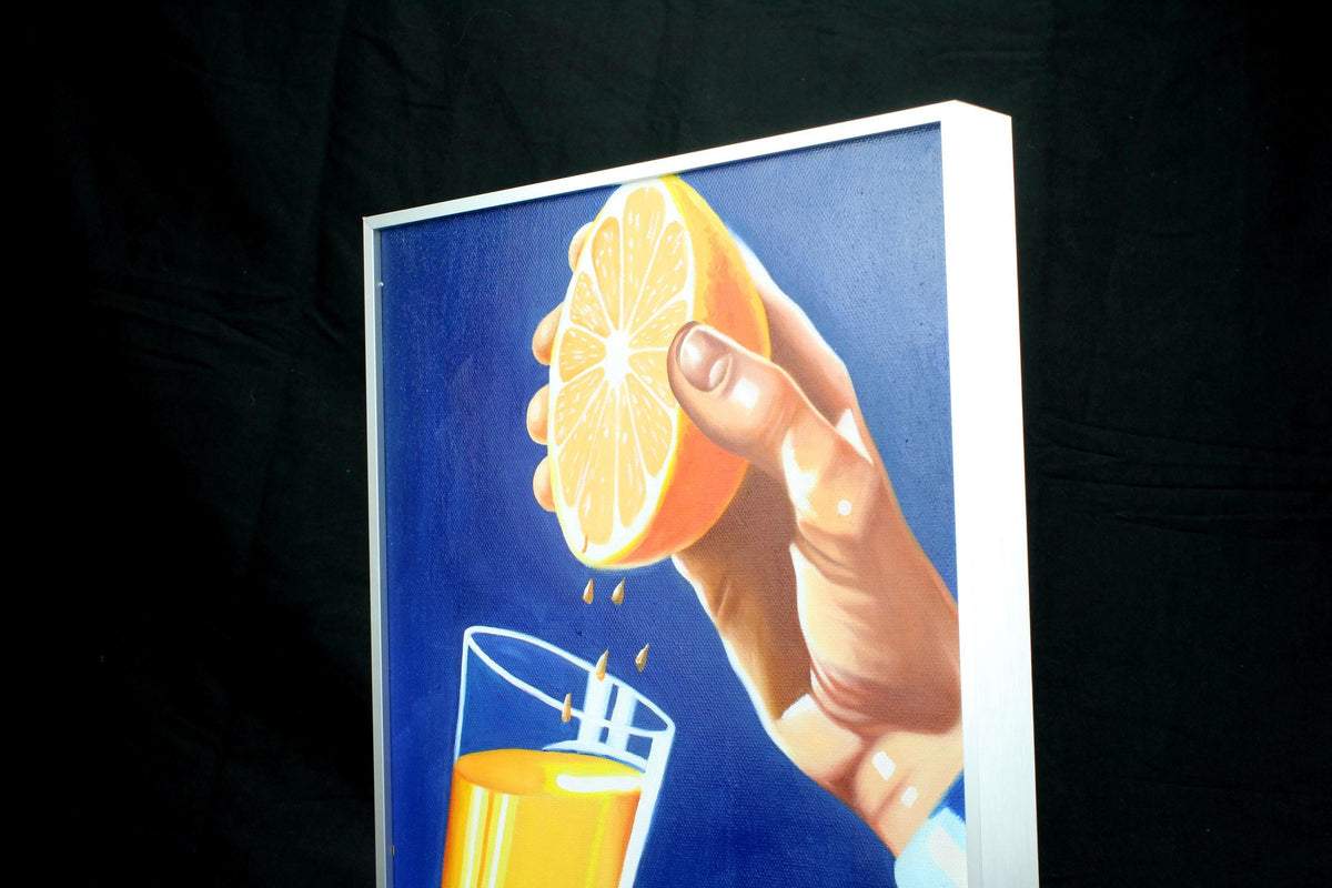 Origineel handgeschilderd schilderij - vers geperst sinaasappelsap - hyperrealistisch Pop Art - ingelijst canvas, aluminium lijst - 30×40cm