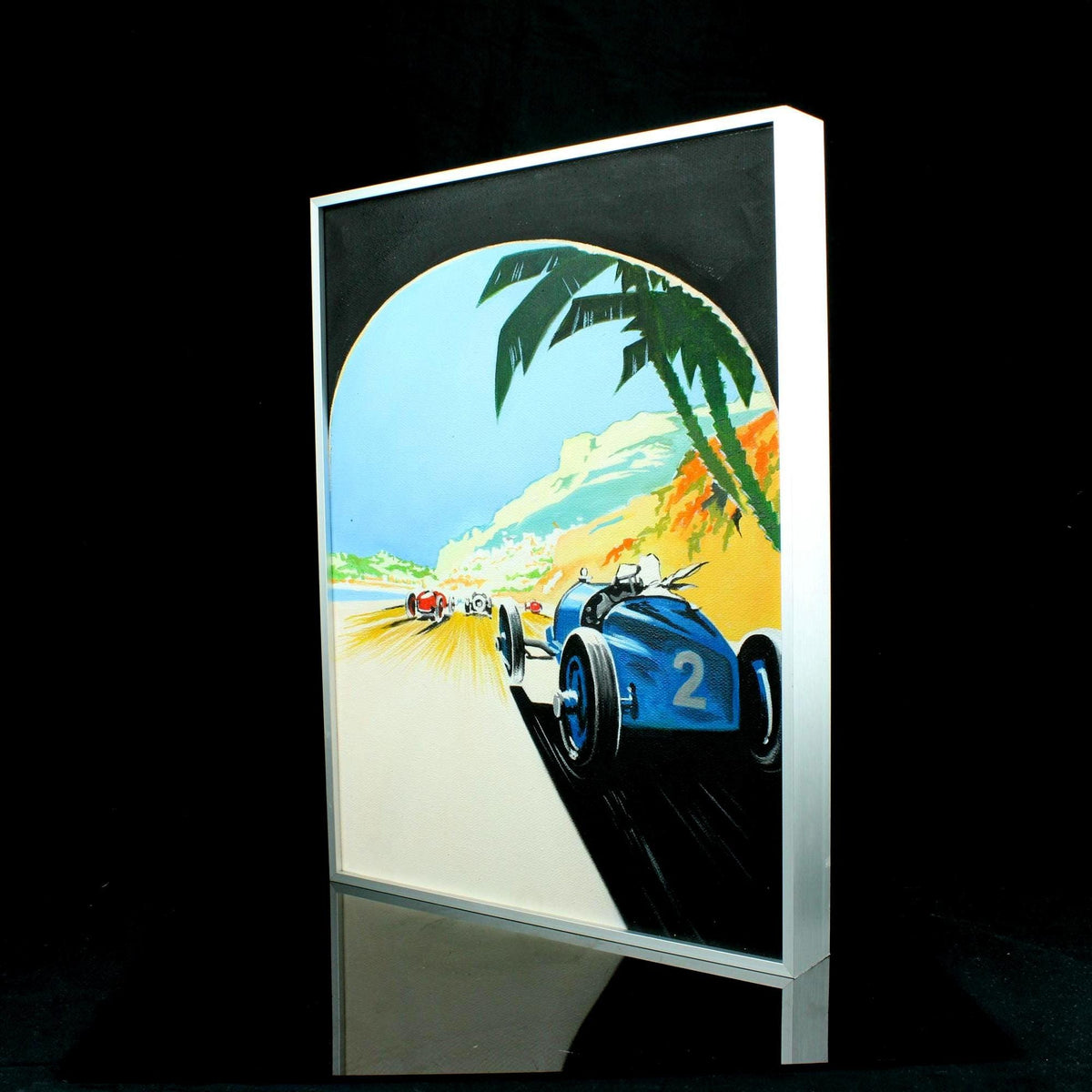 Origineel handgeschilderd schilderij - Grand Prix Formule 1 raceauto - retro poster stijl - ingelijst in aluminium lijst - 30×40 cm