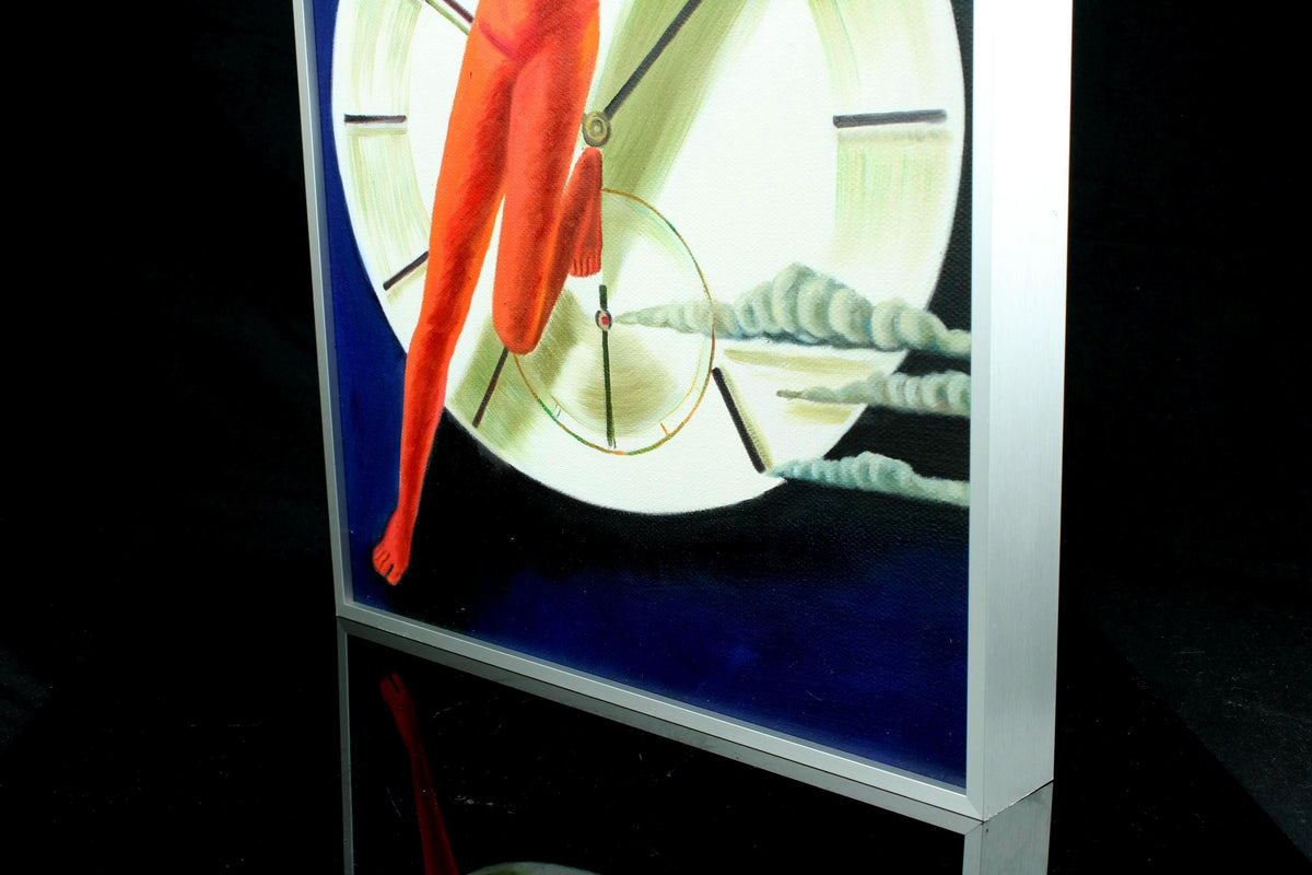 Origineel handgeschilderd schilderij - Art deco Rolex horloge stijl - vintage poster stijl - ingelijst in aluminium lijst - 30×40 cm
