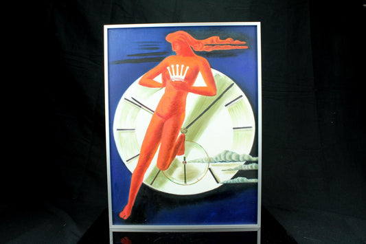 Origineel handgeschilderd schilderij - Art deco Rolex horloge stijl - vintage poster stijl - ingelijst in aluminium lijst - 30×40 cm