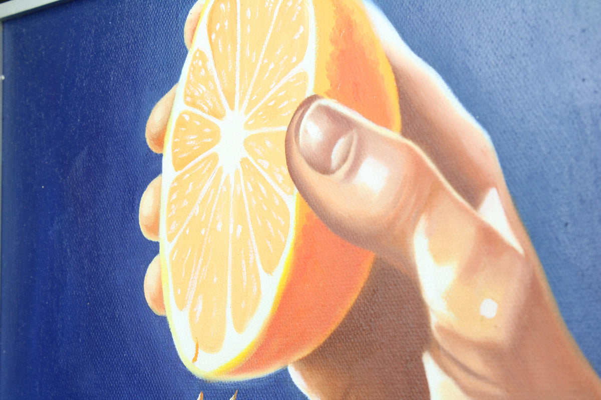 Origineel handgeschilderd schilderij - vers geperst sinaasappelsap - hyperrealistisch Pop Art - ingelijst canvas, aluminium lijst - 30×40cm