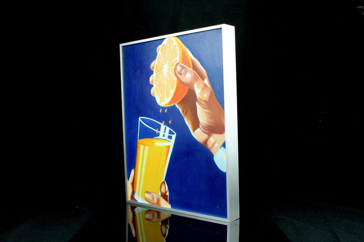 Origineel handgeschilderd schilderij - vers geperst sinaasappelsap - hyperrealistisch Pop Art - ingelijst canvas, aluminium lijst - 30×40cm