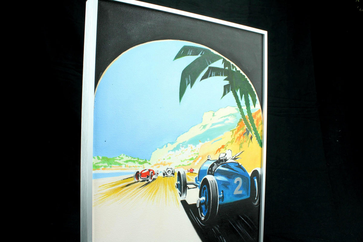 Origineel handgeschilderd schilderij - Grand Prix Formule 1 raceauto - retro poster stijl - ingelijst in aluminium lijst - 30×40 cm