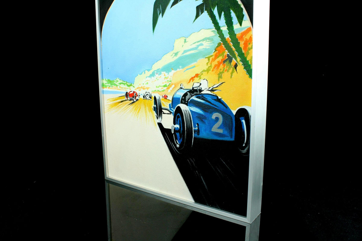 Origineel handgeschilderd schilderij - Grand Prix Formule 1 raceauto - retro poster stijl - ingelijst in aluminium lijst - 30×40 cm