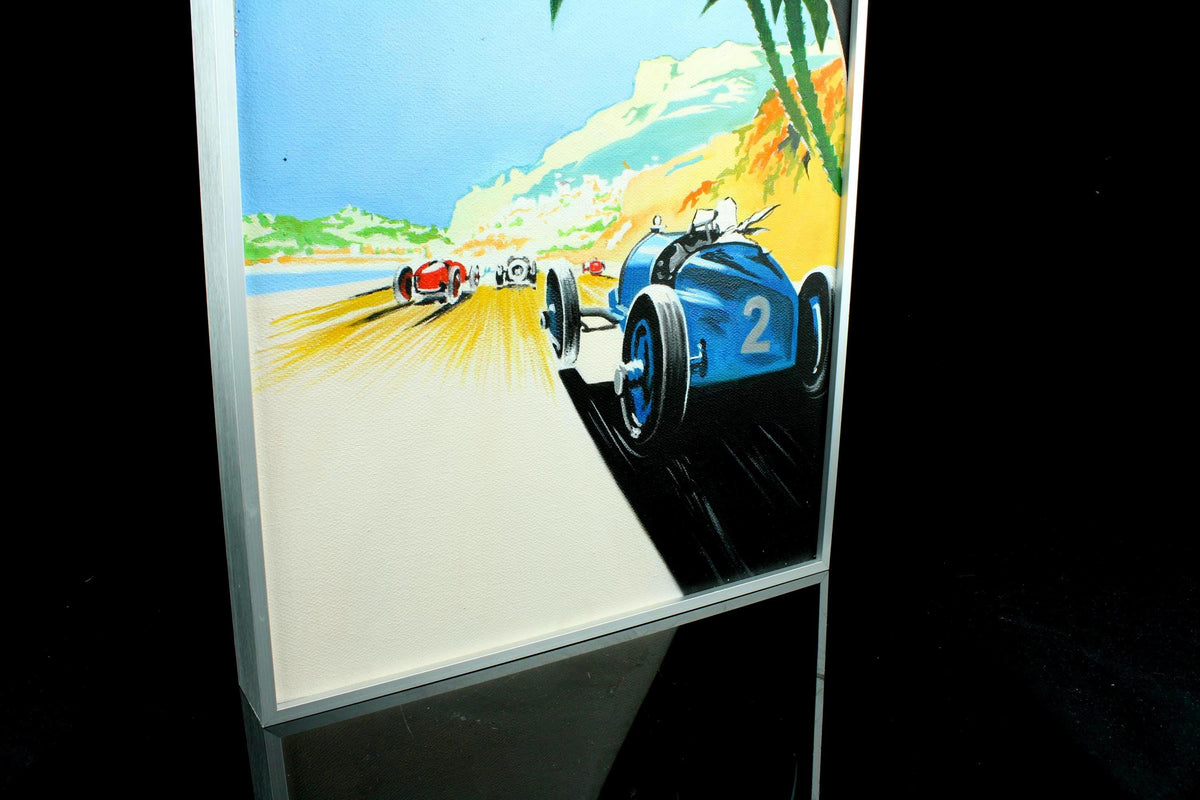 Origineel handgeschilderd schilderij - Grand Prix Formule 1 raceauto - retro poster stijl - ingelijst in aluminium lijst - 30×40 cm