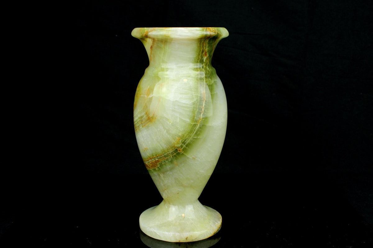 Vintage groene/witte onyx vaas - brede amfora - amber aderwerk  - ca. 1960 - 21 cm Hoog