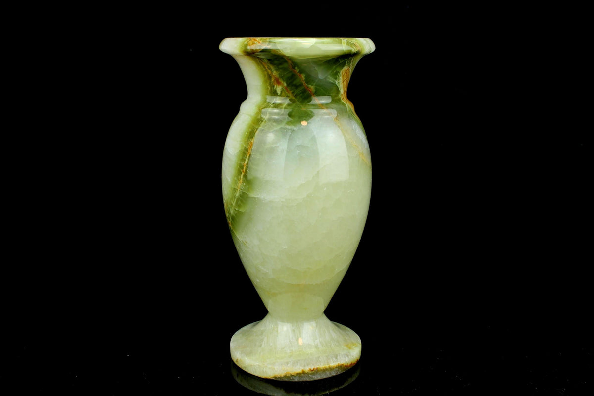 Vintage groene/witte onyx vaas - brede amfora - amber aderwerk  - ca. 1960 - 21 cm Hoog