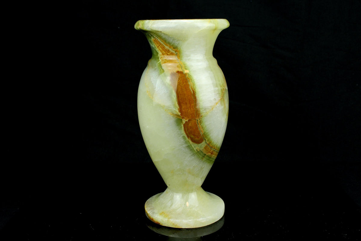 Vintage groene/witte onyx vaas - brede amfora - amber aderwerk  - ca. 1960 - 21 cm Hoog