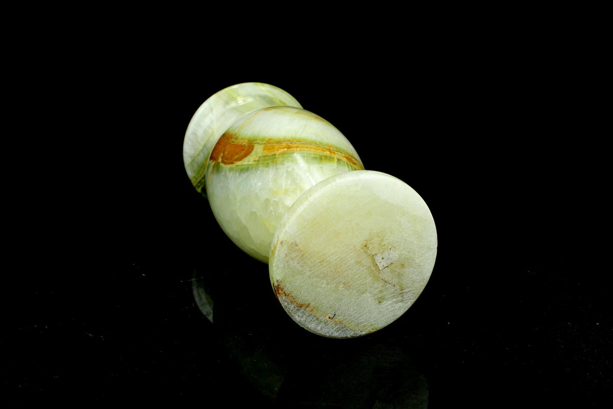 Vintage groene/witte onyx vaas - brede amfora - amber aderwerk  - ca. 1960 - 21 cm Hoog