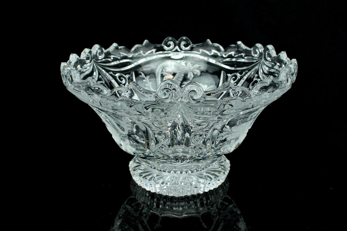 Vintage Beiers kristallen schaal - hand gegraveerde compote - Feniksmotief - barok - ca. 1950-1970 - 22 cm doorsede - 1.7 kg.