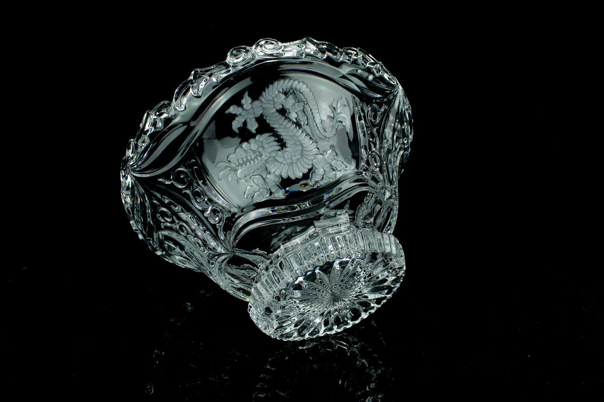 Vintage Beiers kristallen schaal - hand gegraveerde compote - Feniksmotief - barok - ca. 1950-1970 - 22 cm doorsede - 1.7 kg.