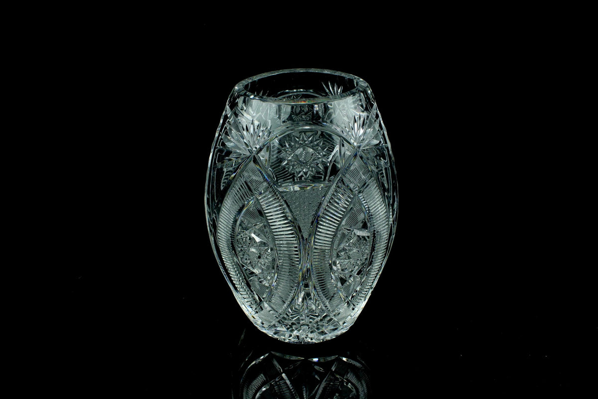 Geslepen Kristallen Vaas  Brilliant Cut  Sterrozet & Ovale Medaillons  Zwaar Loodkristal  25 cm