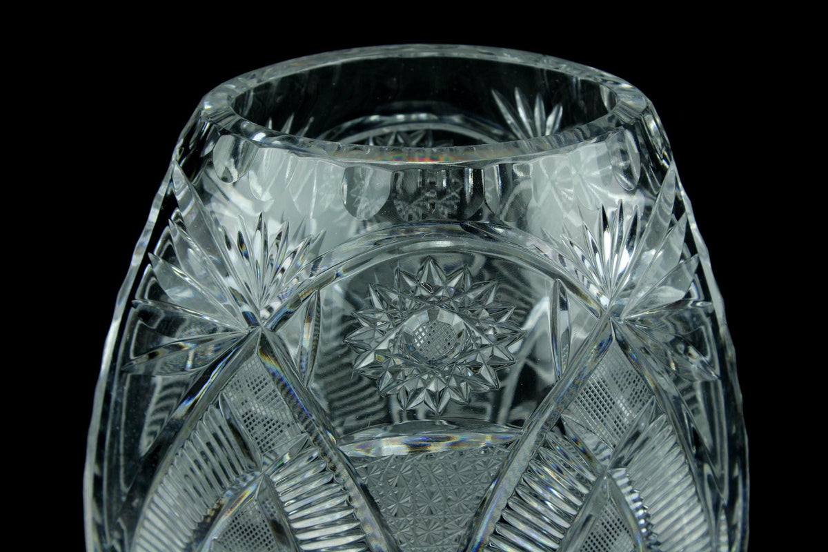 Geslepen Kristallen Vaas  Brilliant Cut  Sterrozet & Ovale Medaillons  Zwaar Loodkristal  25 cm
