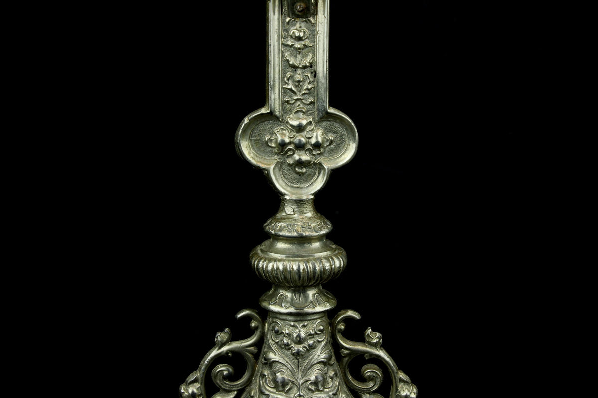 Antiek spelter altaarkruis - INRI Corpus Christi - Belgisch/ Frans neogotisch & barok - 19e eeuw - ca. 18701900 - antiek kerkstuk