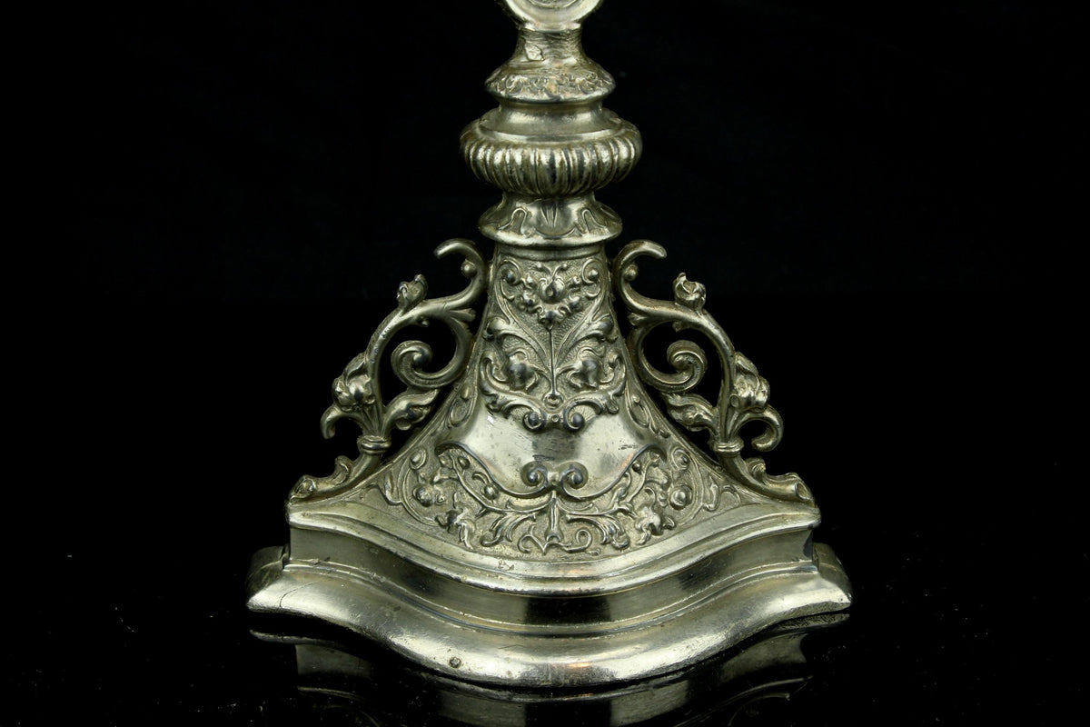 Antiek spelter altaarkruis - INRI Corpus Christi - Belgisch/ Frans neogotisch & barok - 19e eeuw - ca. 18701900 - antiek kerkstuk