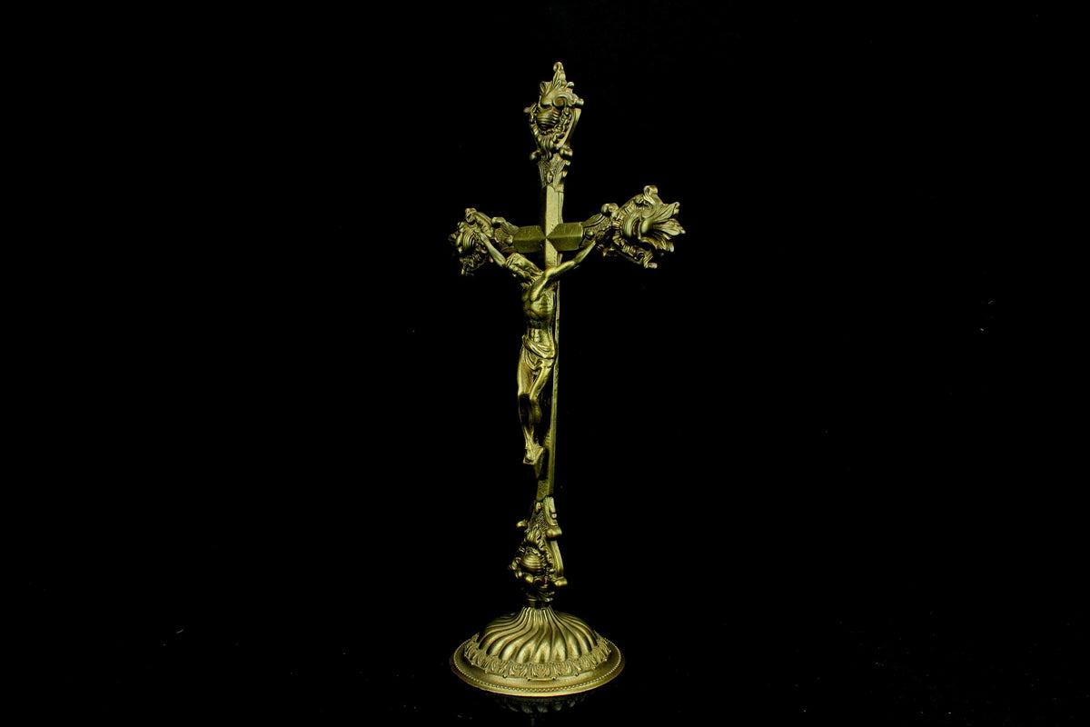 Antiek messing altaarkruis - barok corpus Christi - ca. 1850-1880 - kerkelijke gietkunst - 35 cm. hoog